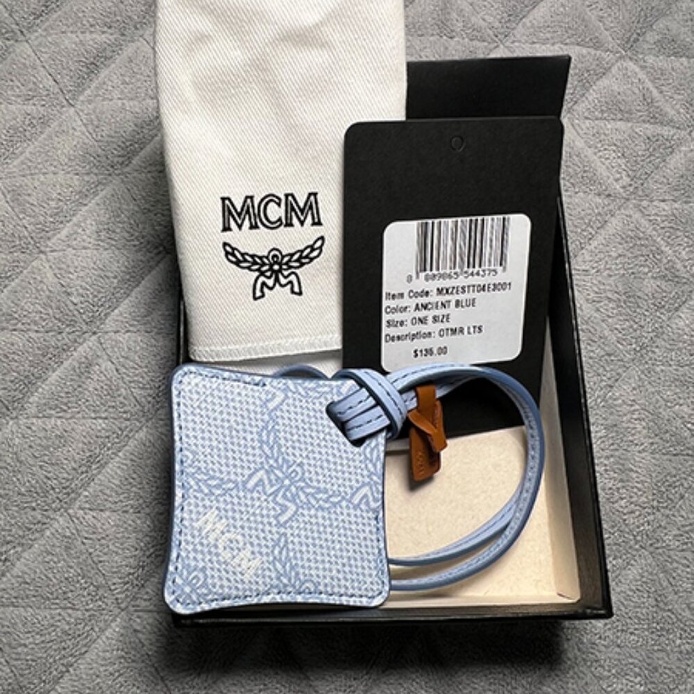 MCM Ottomar Air Tag Luggage Charm in Lauretos (Ancient Blue)